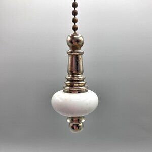 Vintage Porcelain Ceiling Fan Lamp Pull Chain Silver Tone Metal Alloy